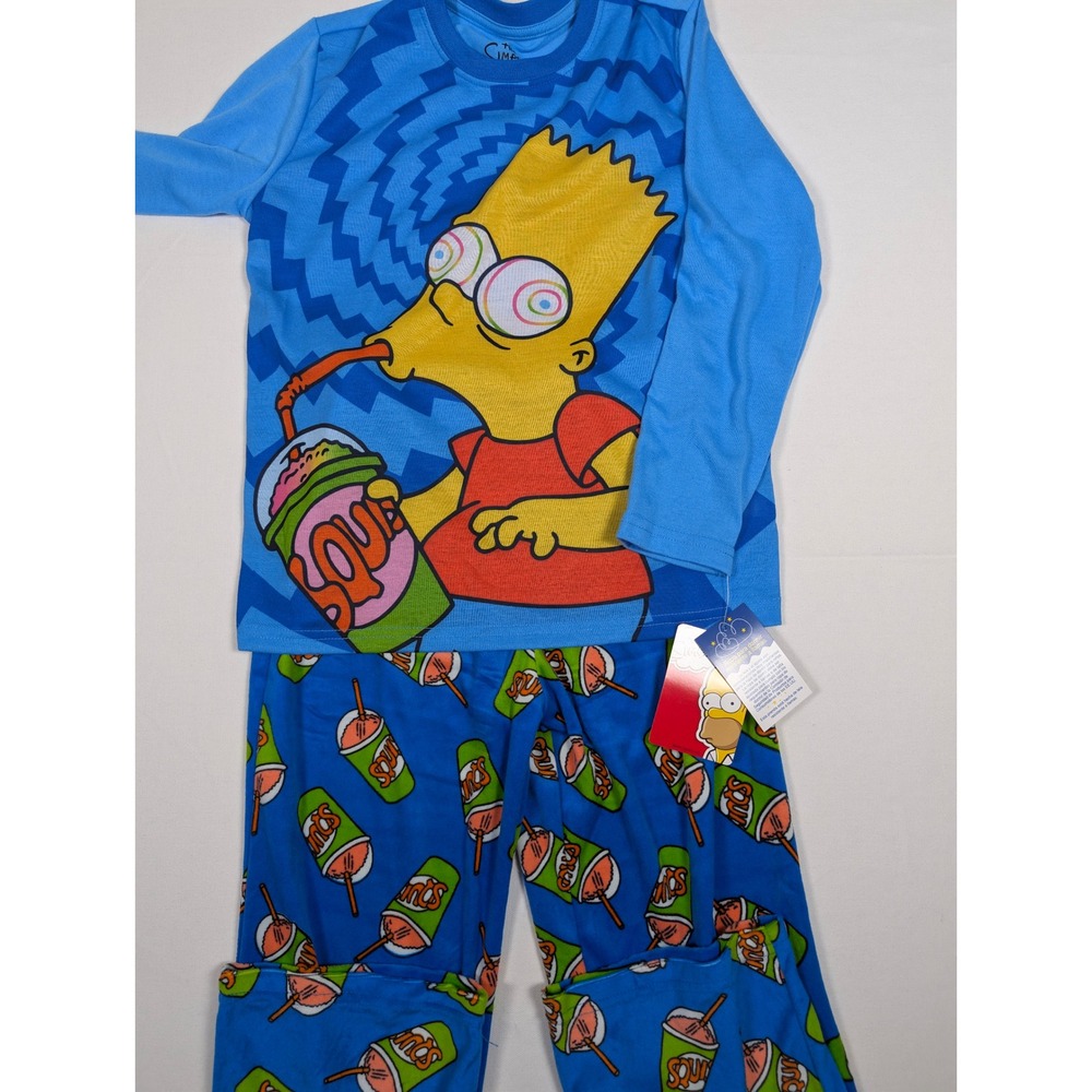 The Simpsons Bart Simpson Squishee Pajama Set Boys Size M 8 Blue 2 Piece NWT